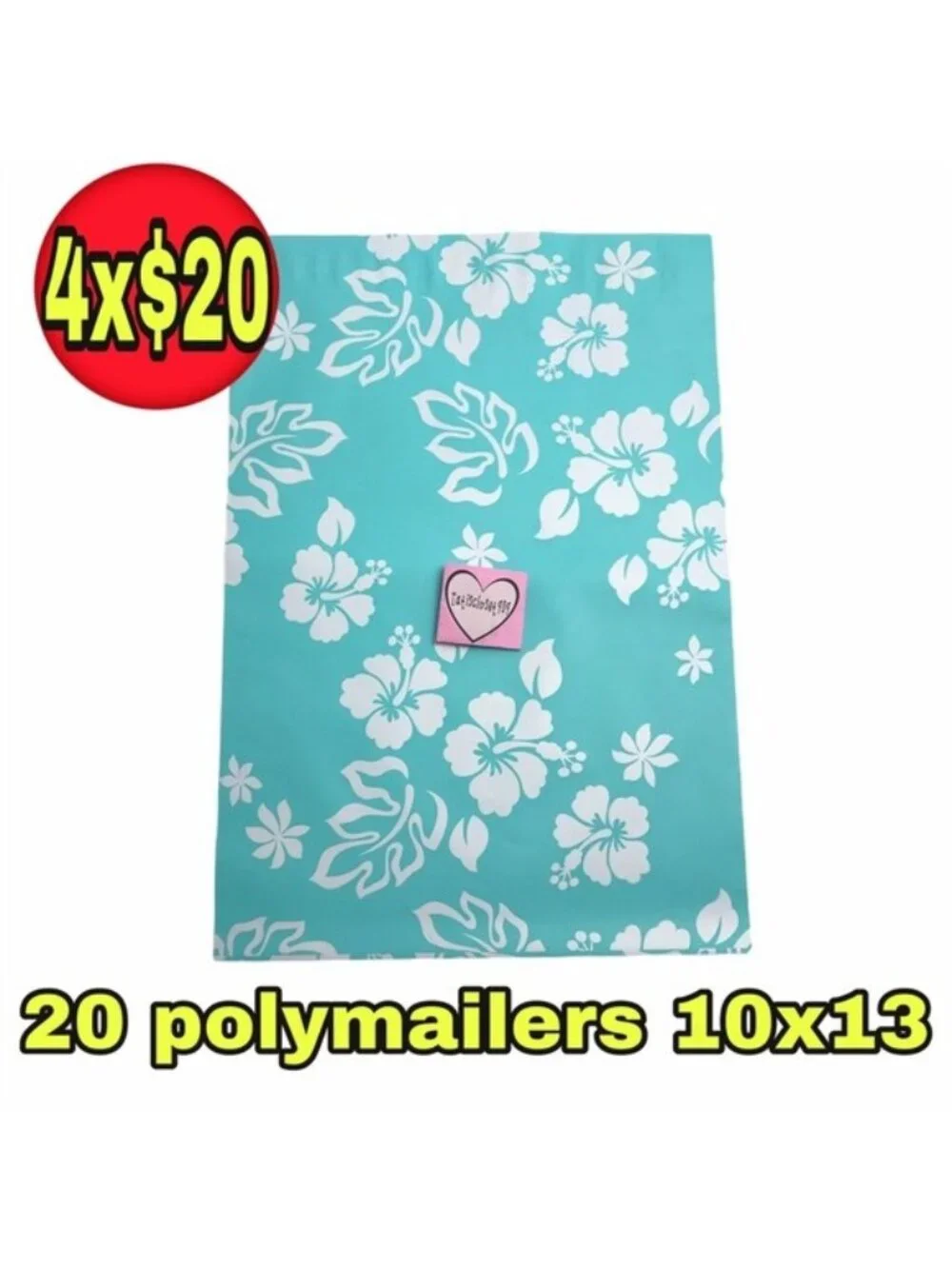 20 poly mailers blue with Hawaiian flower 10x13